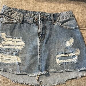 Vanilla Star Blue Distressed Denim Skirt